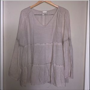 Tan Flowy Blouse with Tapered Bell Sleeves